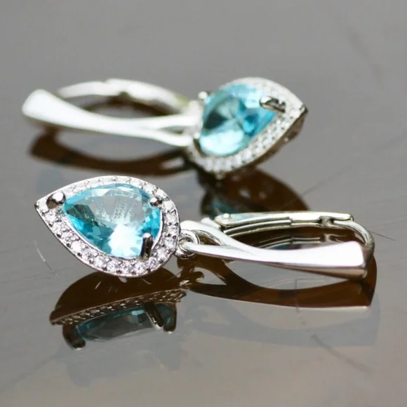 New Sky Blue Topaz Earrings Sterling Silver , December Birthstone - Picture 8 of 10